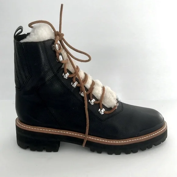 MARC FISHER $199 Izzie Genuine Shearling Lace Up Lug Sole Black Boot Size 6 NEW - Picture 8 of 10